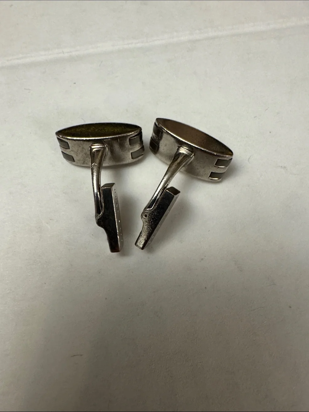 Hugo Boss Silver-Tone Striped Oval Cufflinks